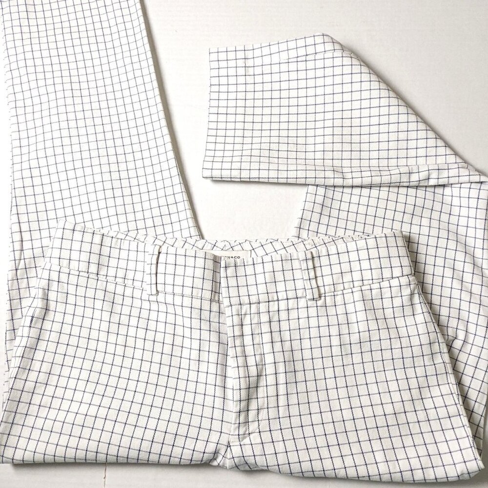CLUB MONACO Women's Ankle Cropped Pants  Size 0  White Navy Check  NWOT